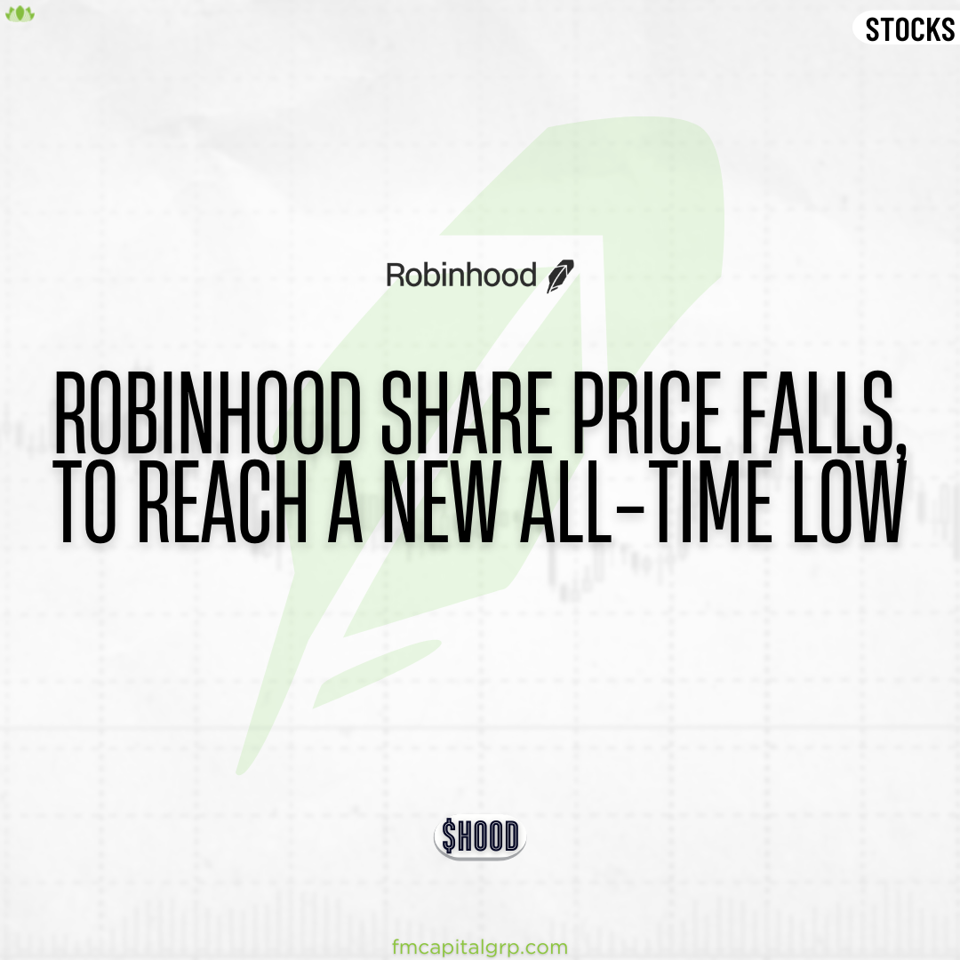 Robinhood share price falls, to reach a new all-time low